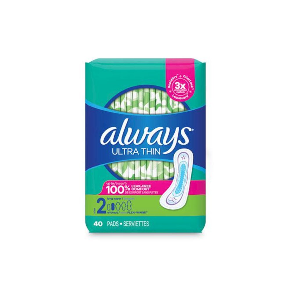 Ultra Thin Pads, Size 2, Super Long, Super Absorbency, 40/Pack. Picture 1