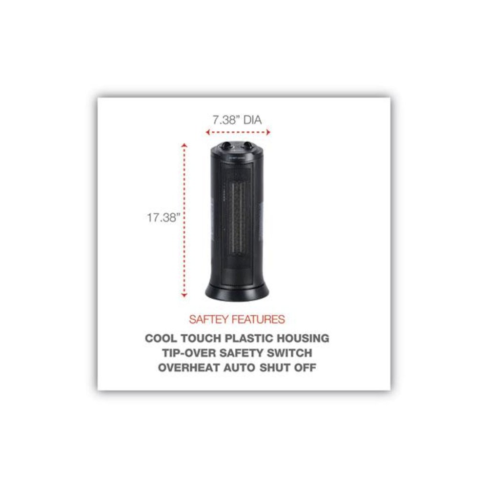 Mini Tower Ceramic Heater, 1,500 W, 7.37 x 7.37 x 17.37, Black. Picture 2