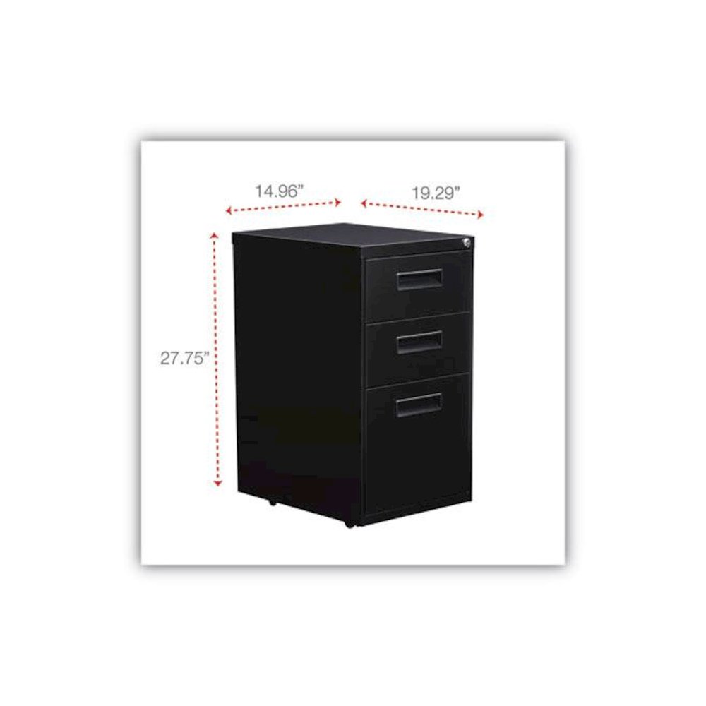 File Pedestal, Left or Right, 3-Drawers: Box/Box/File, Legal/Letter, Black, 14.96" x 19.29" x 27.75". Picture 3