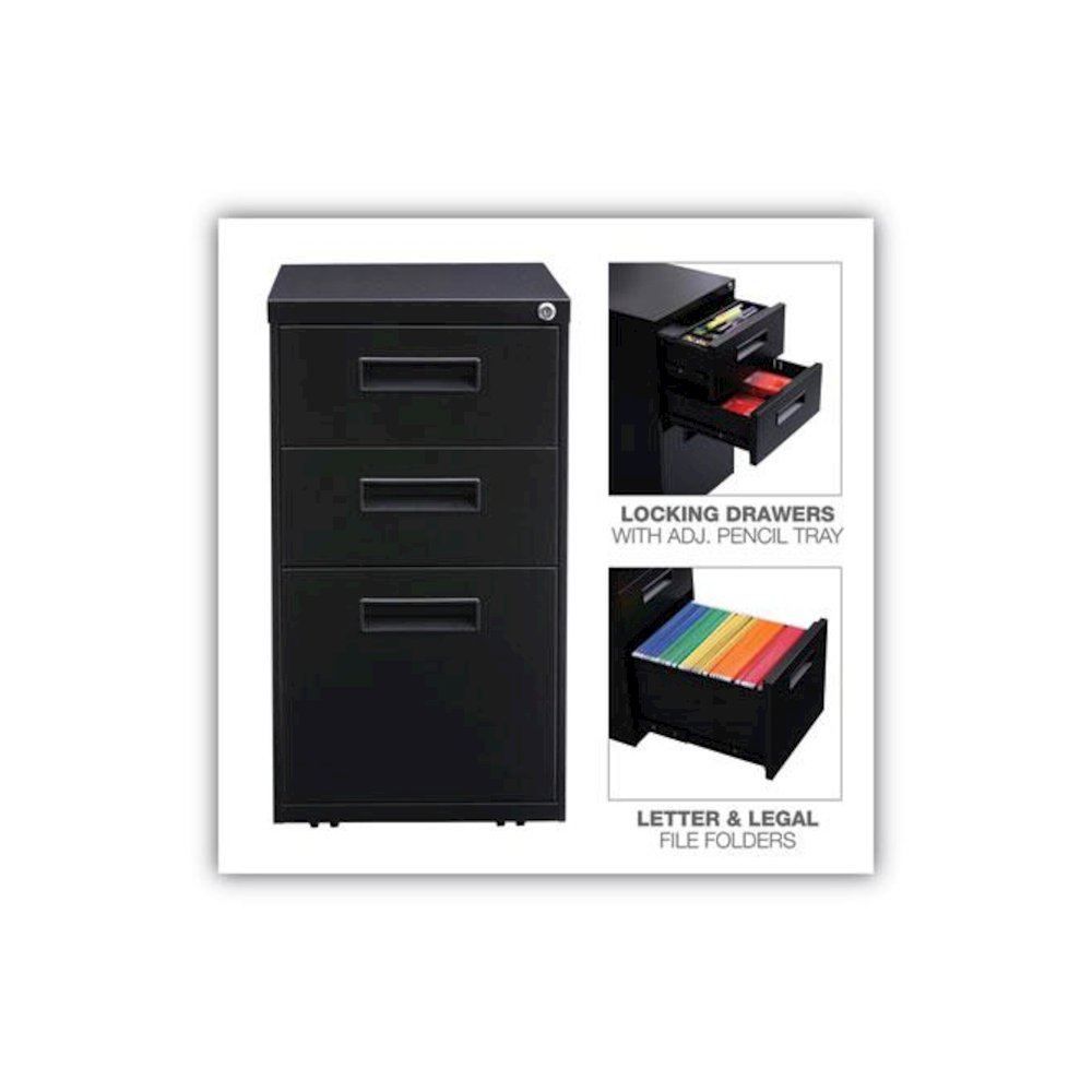 File Pedestal, Left or Right, 3-Drawers: Box/Box/File, Legal/Letter, Black, 14.96" x 19.29" x 27.75". Picture 4
