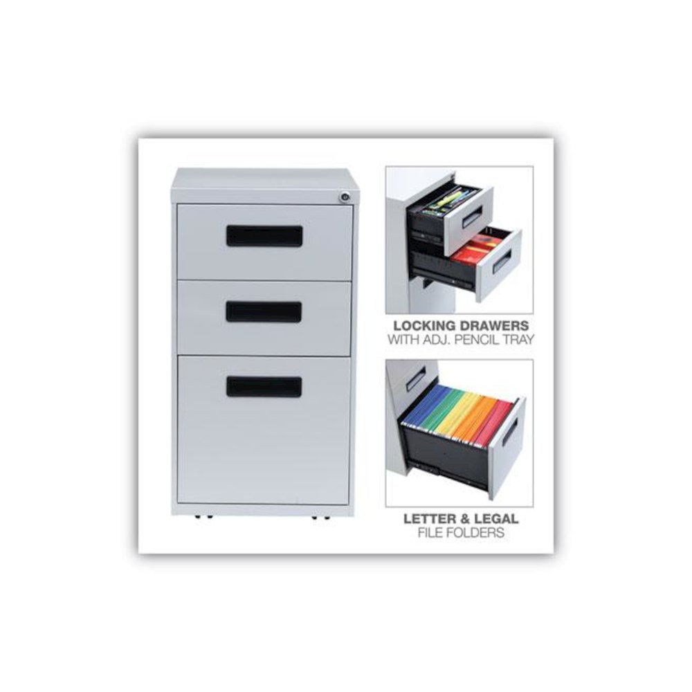 File Pedestal, Left or Right, 3-Drawers: Box/Box/File, Legal/Letter, Light Gray, 14.96" x 19.29" x 27.75". Picture 4