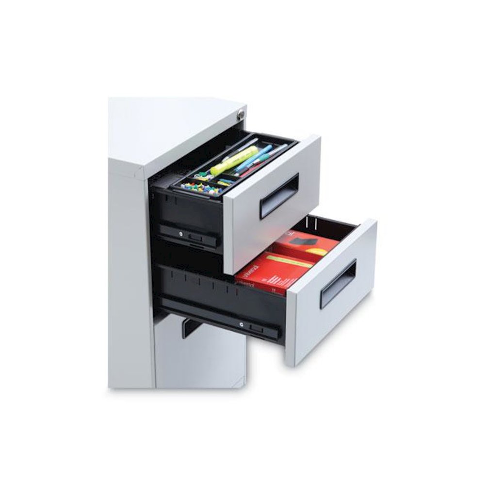 File Pedestal, Left or Right, 3-Drawers: Box/Box/File, Legal/Letter, Light Gray, 14.96" x 19.29" x 27.75". Picture 5