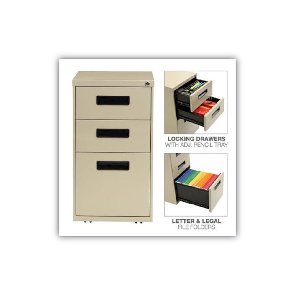 File Pedestal, Left or Right, 3-Drawers: Box/Box/File, Legal/Letter, Putty, 14.96" x 19.29" x 27.75". Picture 4