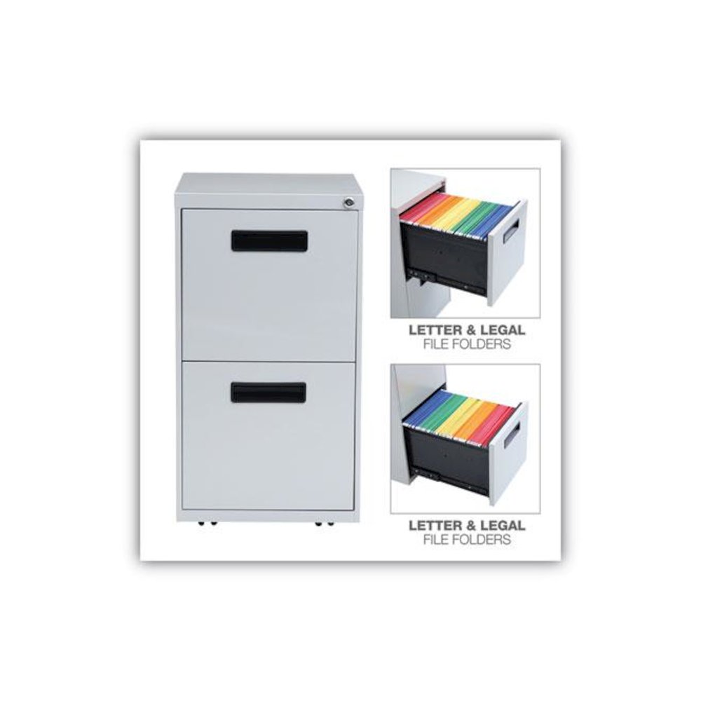 File Pedestal, Left or Right, 2 Legal/Letter-Size File Drawers, Light Gray, 14.96" x 19.29" x 27.75". Picture 4
