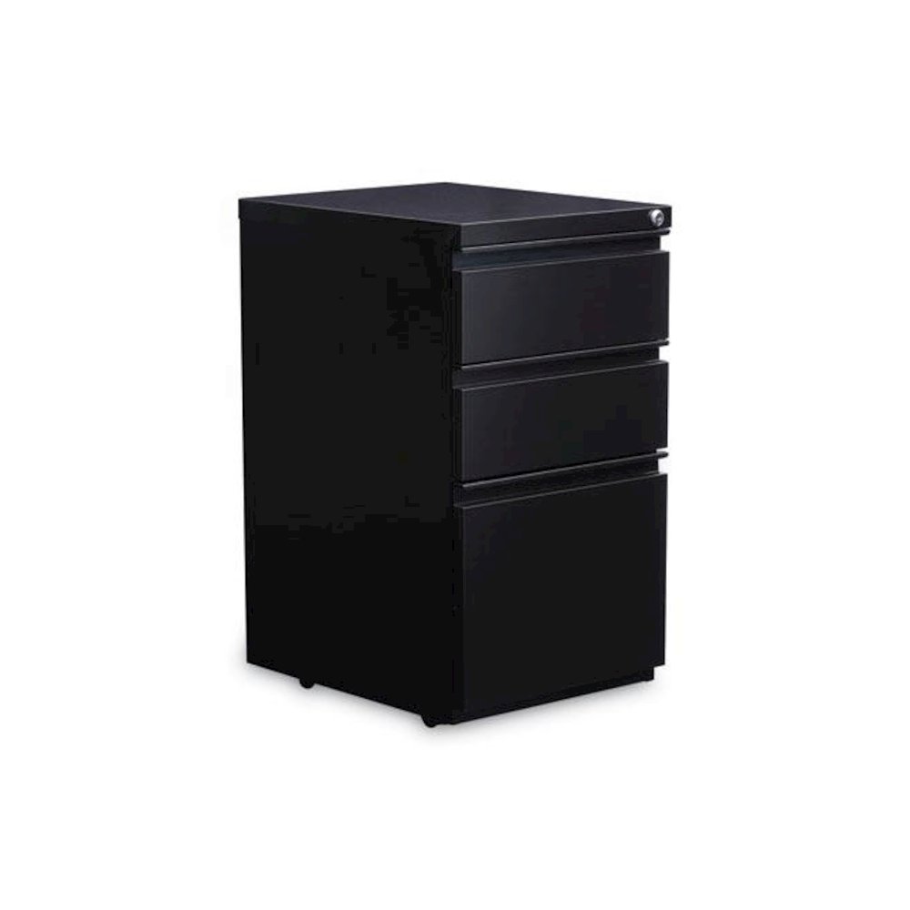 File Pedestal with Full-Length Pull, Left or Right, 3-Drawers: Box/Box/File, Legal/Letter, Black, 14.96" x 19.29" x 27.75". Picture 1