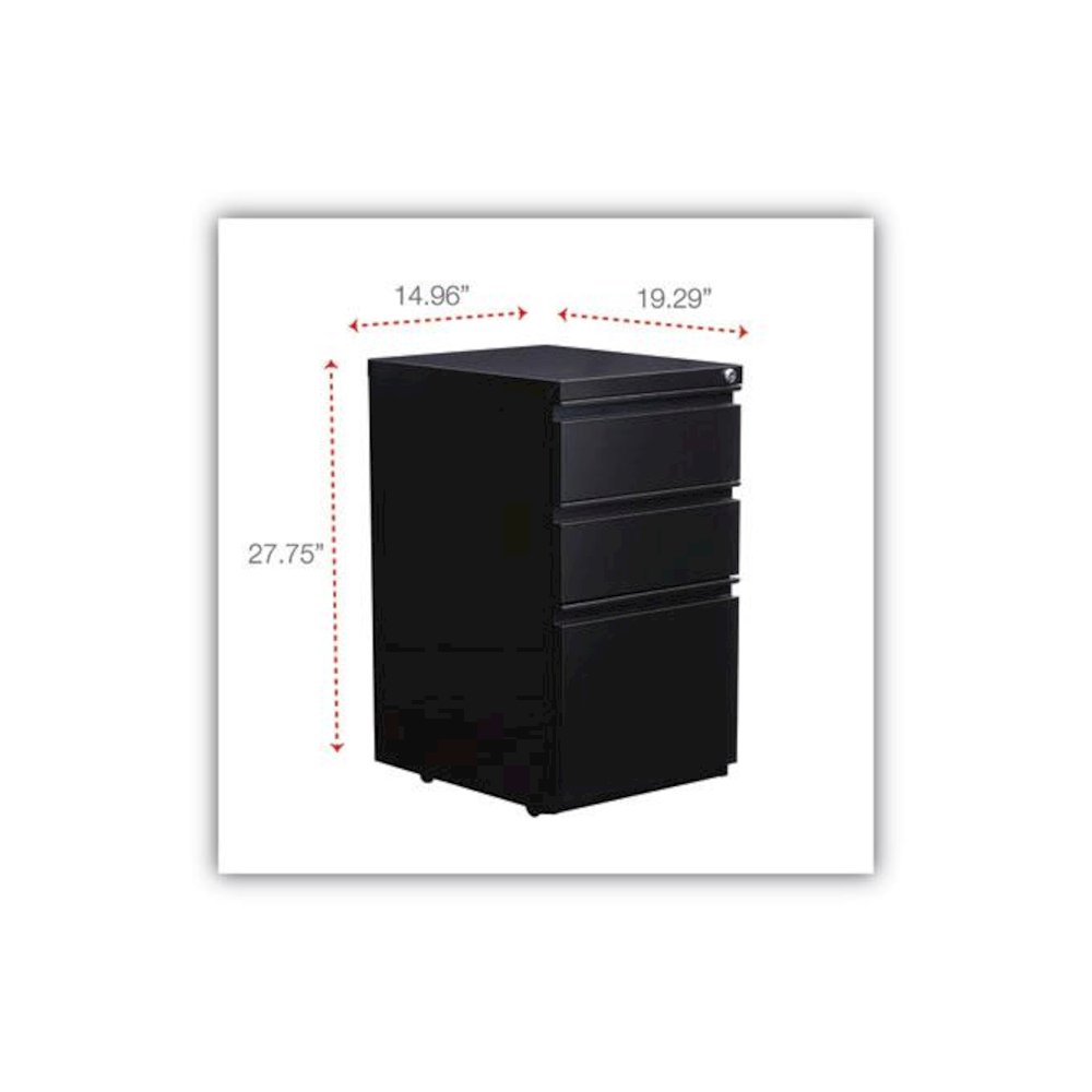 File Pedestal with Full-Length Pull, Left or Right, 3-Drawers: Box/Box/File, Legal/Letter, Black, 14.96" x 19.29" x 27.75". Picture 3