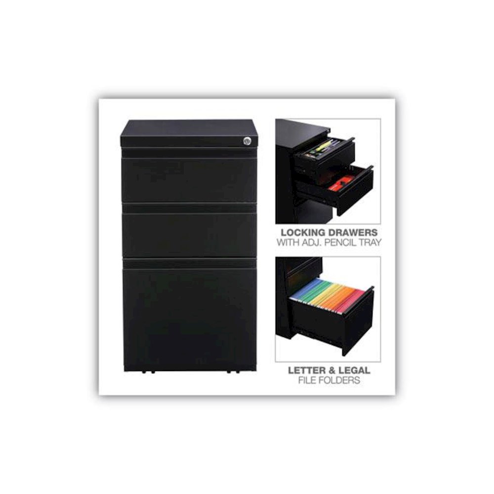 File Pedestal with Full-Length Pull, Left or Right, 3-Drawers: Box/Box/File, Legal/Letter, Black, 14.96" x 19.29" x 27.75". Picture 4