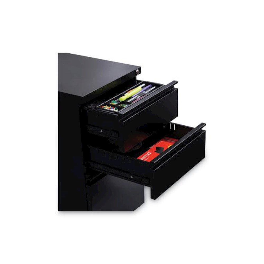 File Pedestal with Full-Length Pull, Left or Right, 3-Drawers: Box/Box/File, Legal/Letter, Black, 14.96" x 19.29" x 27.75". Picture 5