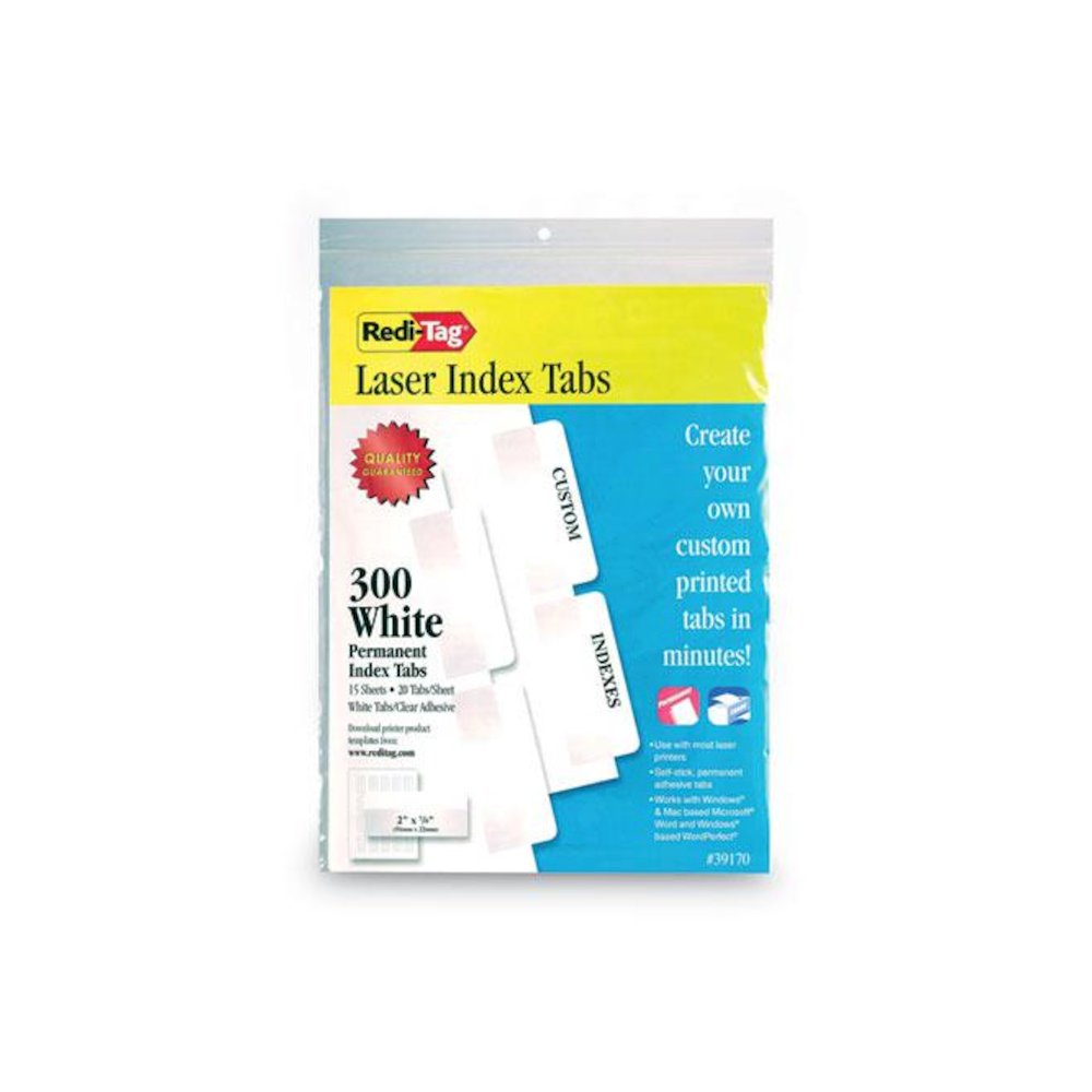 Laser Printable Index Tabs, 1/5-Cut, White, 2" Wide, 300/Pack. Picture 1