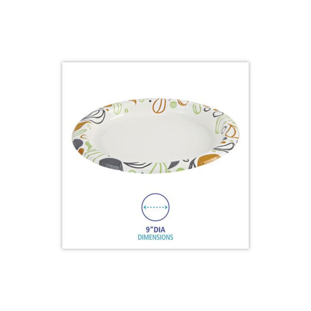 Deerfield Printed Paper Plates, 9" dia, Coated/Soak Proof, White/Yellow/Green/Purple, 125/Pack, 8 Packs/Carton. Picture 4