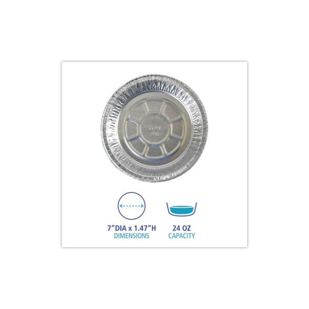 Round Aluminum To-Go Containers, 250 Gauge, 24 oz, 7" Diameter x 1.47" h, Silver, 500/Carton. Picture 5