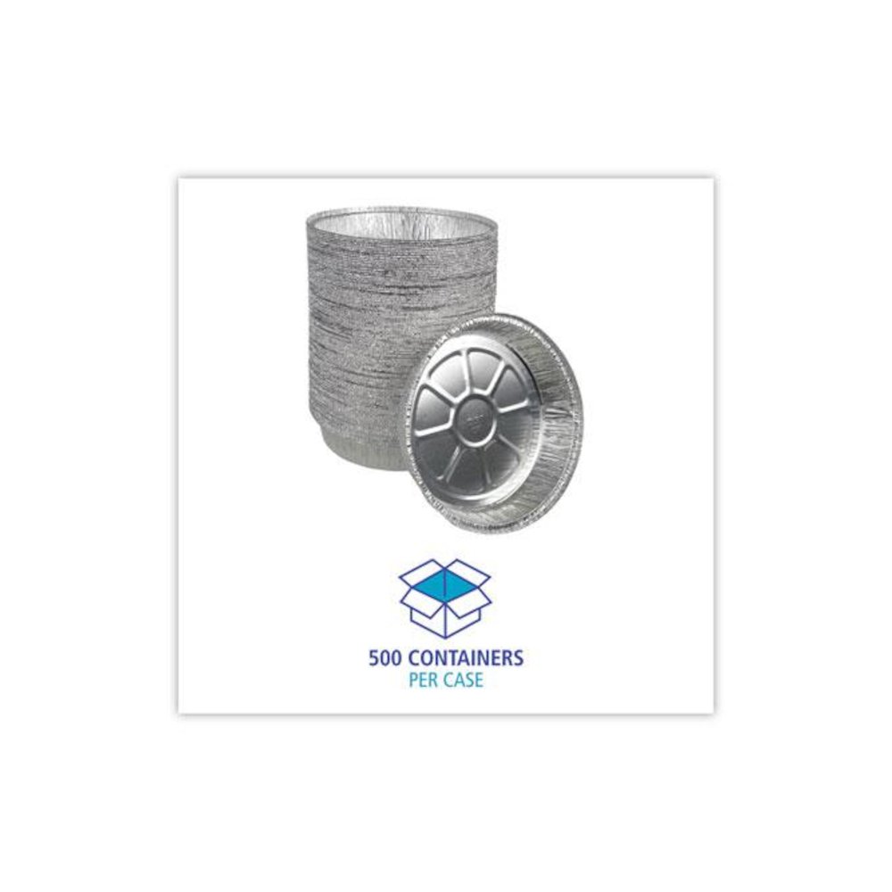 Round Aluminum To-Go Containers, 300 Gauge, 48 oz, 9" Diameter x 1.66" h, Silver, 500/Carton. Picture 7