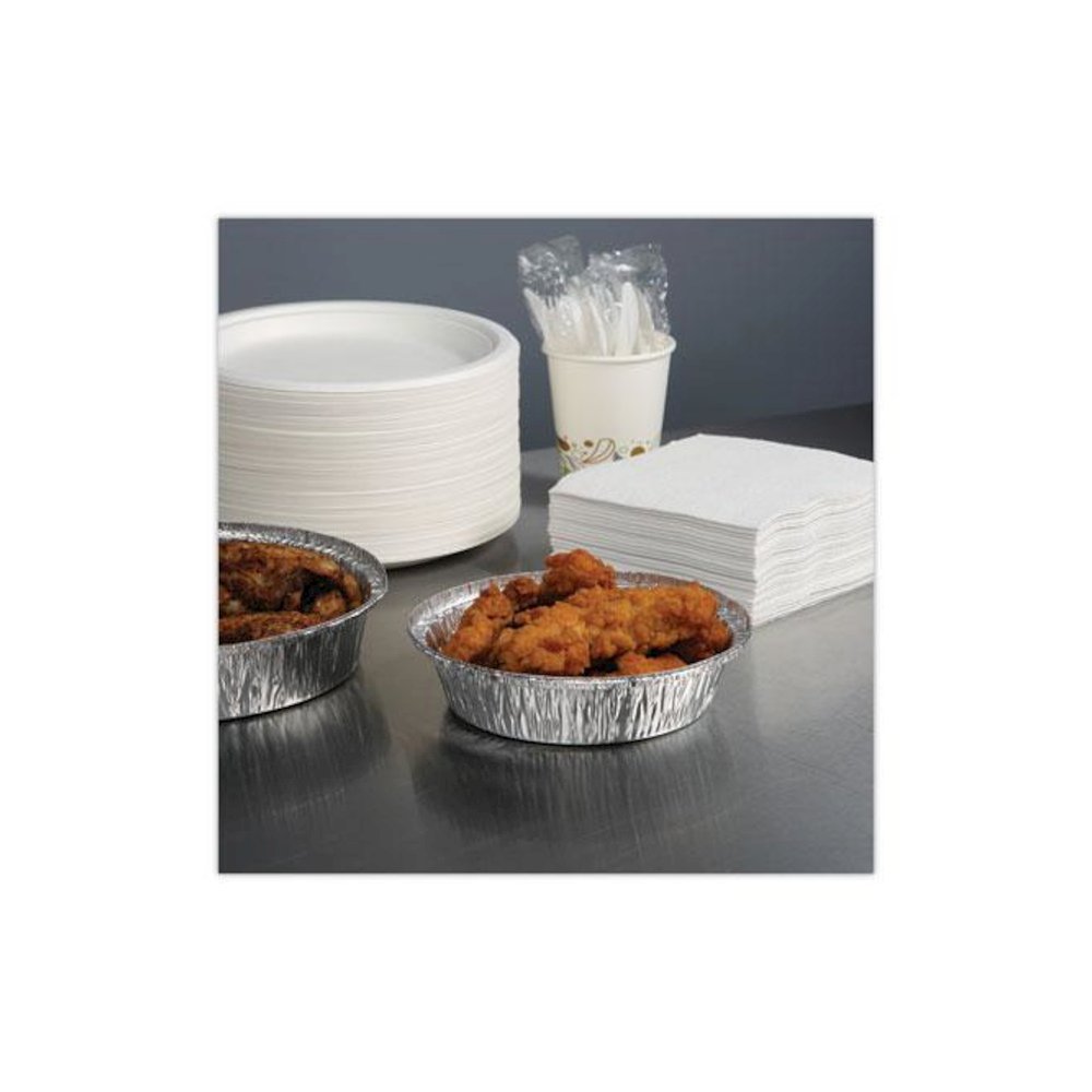 Round Aluminum To-Go Containers, 250 Gauge, 24 oz, 7" Diameter x 1.47" h, Silver, 500/Carton. Picture 3