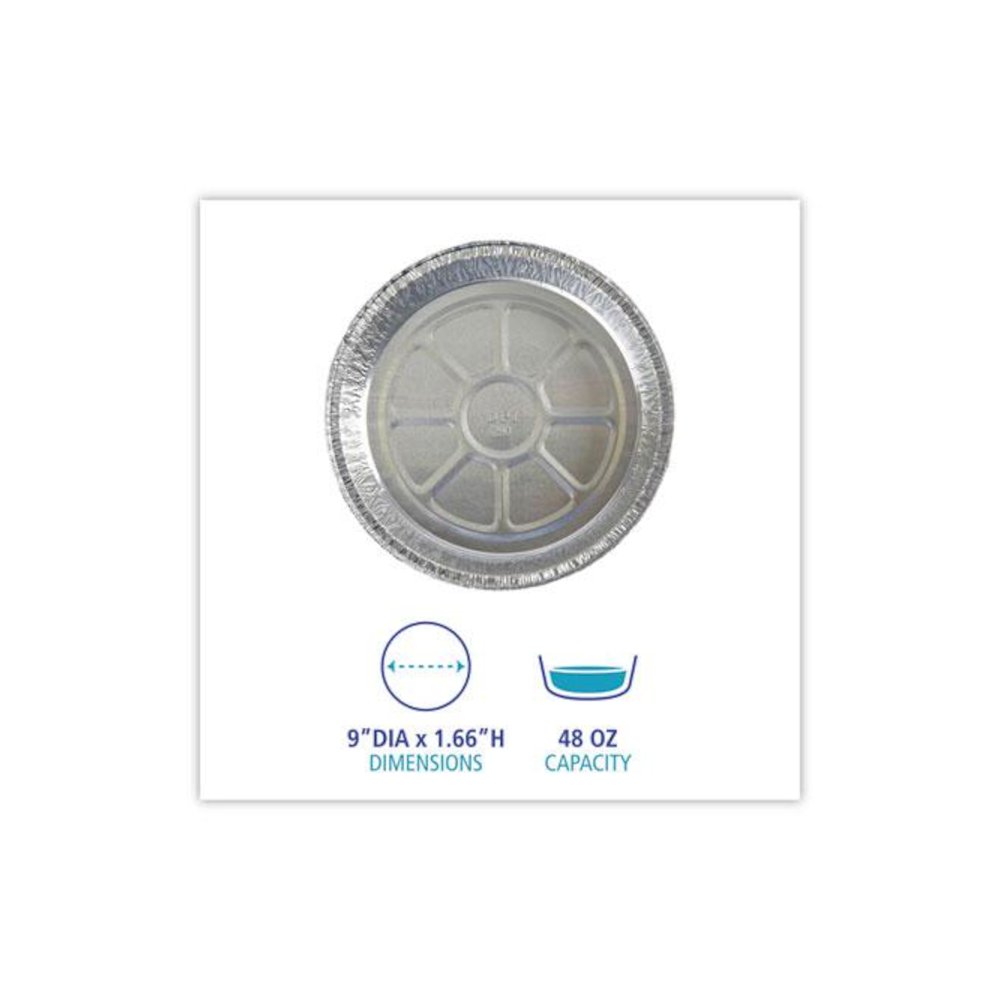 Round Aluminum To-Go Containers, 300 Gauge, 48 oz, 9" Diameter x 1.66" h, Silver, 500/Carton. Picture 5
