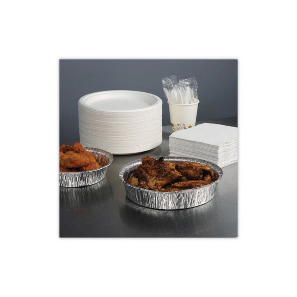 Round Aluminum To-Go Containers, 300 Gauge, 48 oz, 9" Diameter x 1.66" h, Silver, 500/Carton. Picture 3