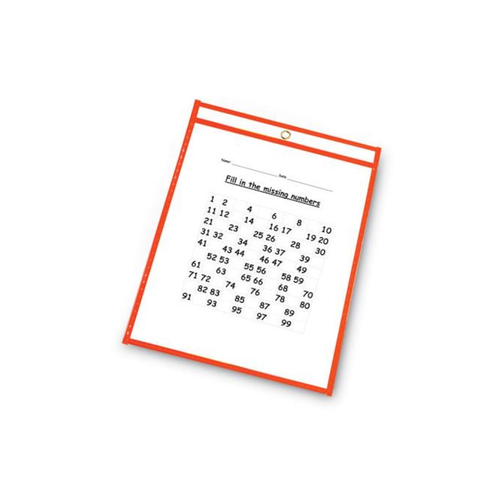 Reusable Dry Erase Pockets, Super Heavy-Duty, Top Load 9 x 12 Insert, Clear Front, Assorted Neon Border, 10/Pack. Picture 2
