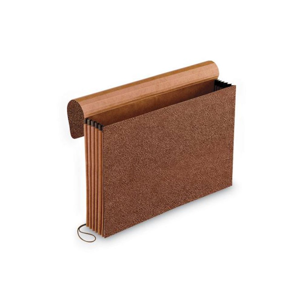 Standard Expanding Wallet with Fiber Gussets, 5.25" Expansion, 1 Section, Elastic Cord Closure, Legal Size, Red Fiber. Picture 1