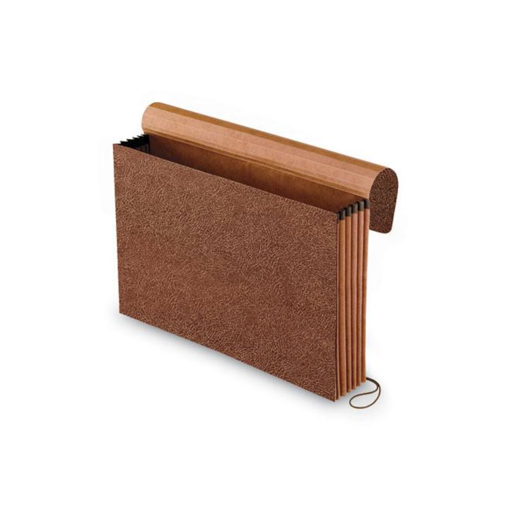Standard Expanding Wallet with Fiber Gussets, 5.25" Expansion, 1 Section, Elastic Cord Closure, Legal Size, Red Fiber. Picture 2