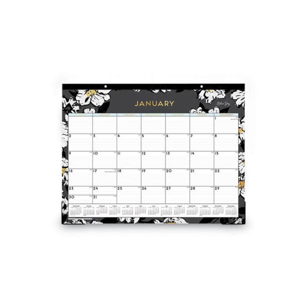 Baccara Dark Desk Pad, Floral Artwork, 22 x 17, White/Black/Gold Sheets, Black Binding, 12-Month (Jan to Dec): 2026. Picture 2