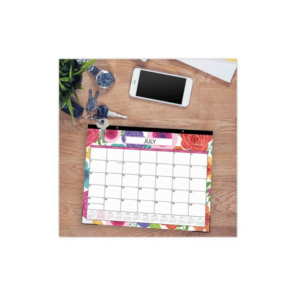 Mahalo Academic Desk Pad, Floral Artwork, 22 x 17, Black Binding, Clear Corners, 12-Month (July to June): 2025 to 2026. Picture 3