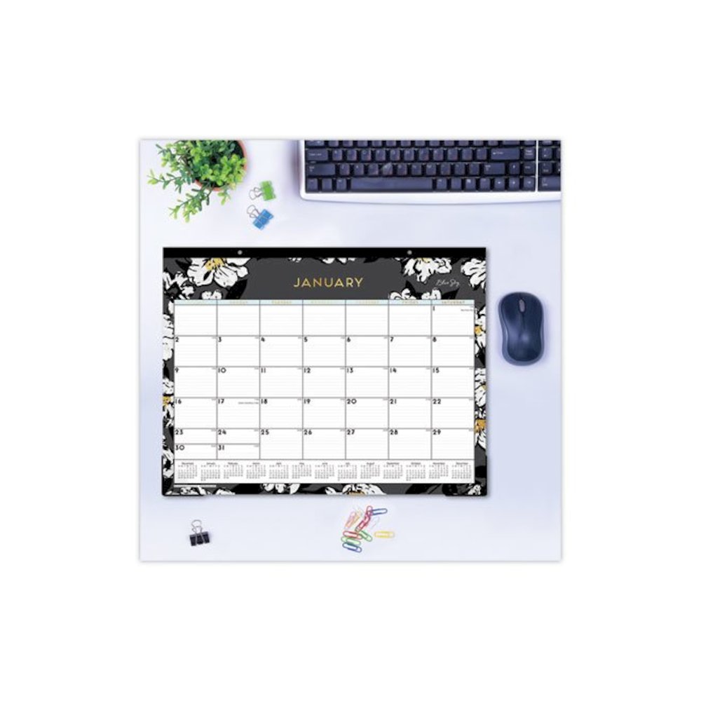 Baccara Dark Desk Pad, Floral Artwork, 22 x 17, White/Black/Gold Sheets, Black Binding, 12-Month (Jan to Dec): 2026. Picture 4