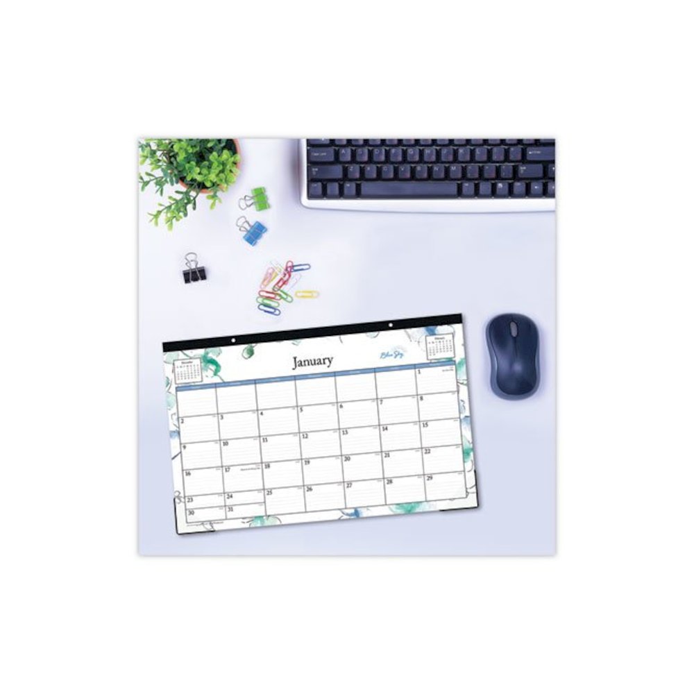 Lindley Desk Pad, Floral Artwork, 17 x 11, White/Blue/Green Sheets, Black Binding, Clear Corners, 12-Month (Jan to Dec): 2026. Picture 4