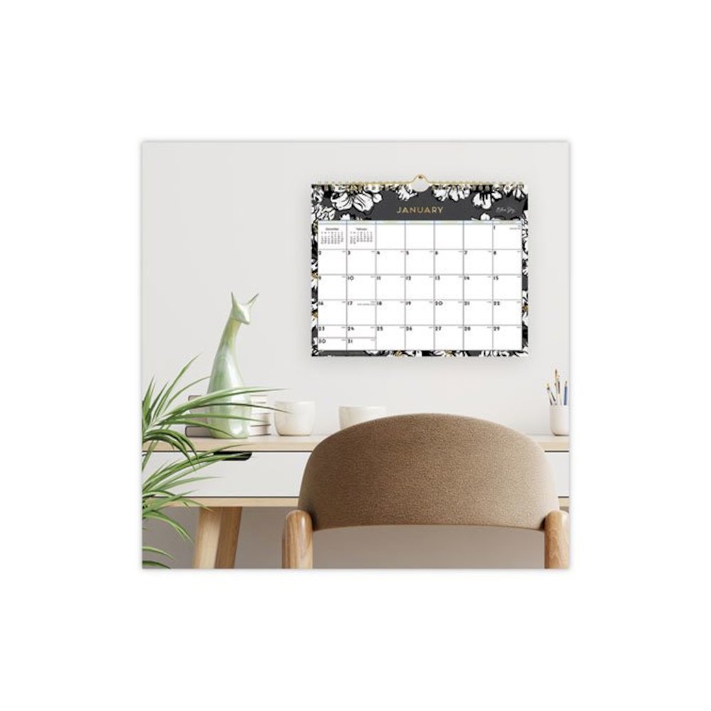 Baccara Dark Wall Calendar, Floral Artwork, 11 x 8.75, White/Black/Gold Sheets, 12-Month (Jan to Dec): 2026. Picture 4