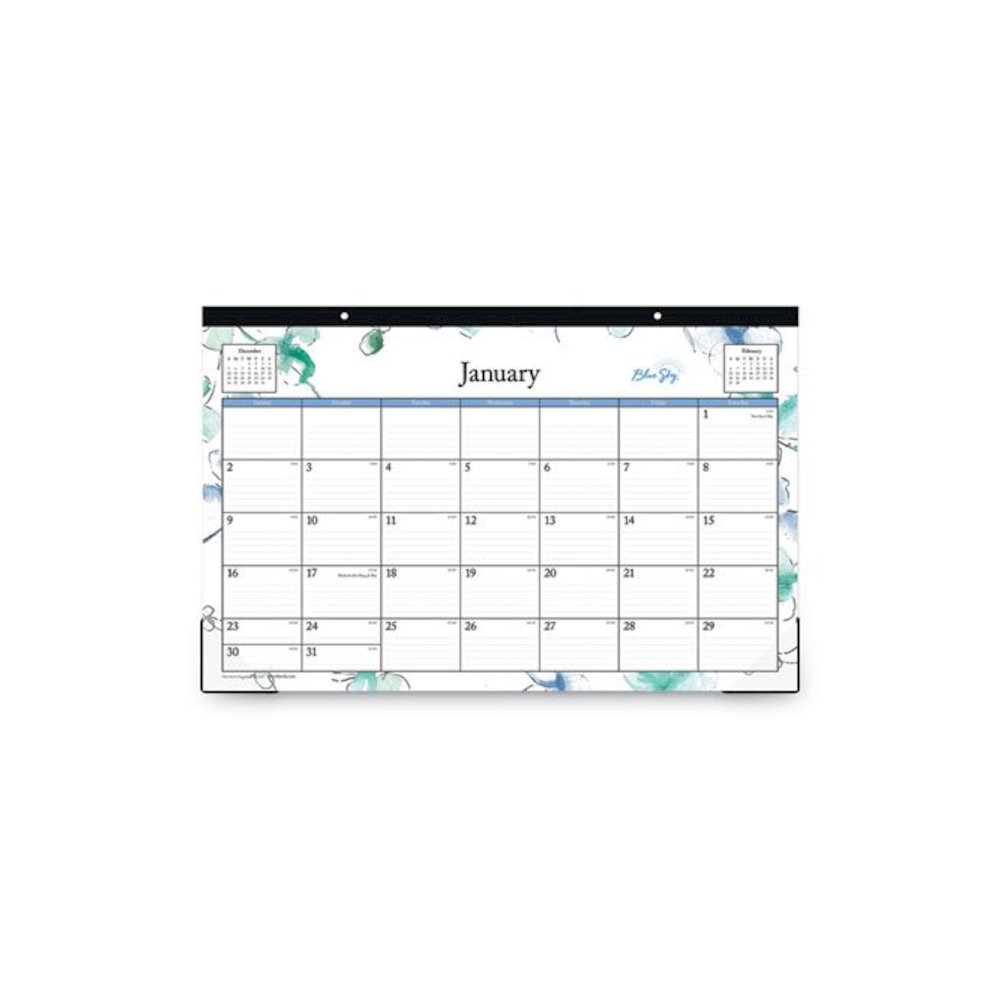Lindley Desk Pad, Floral Artwork, 17 x 11, White/Blue/Green Sheets, Black Binding, Clear Corners, 12-Month (Jan to Dec): 2026. Picture 2