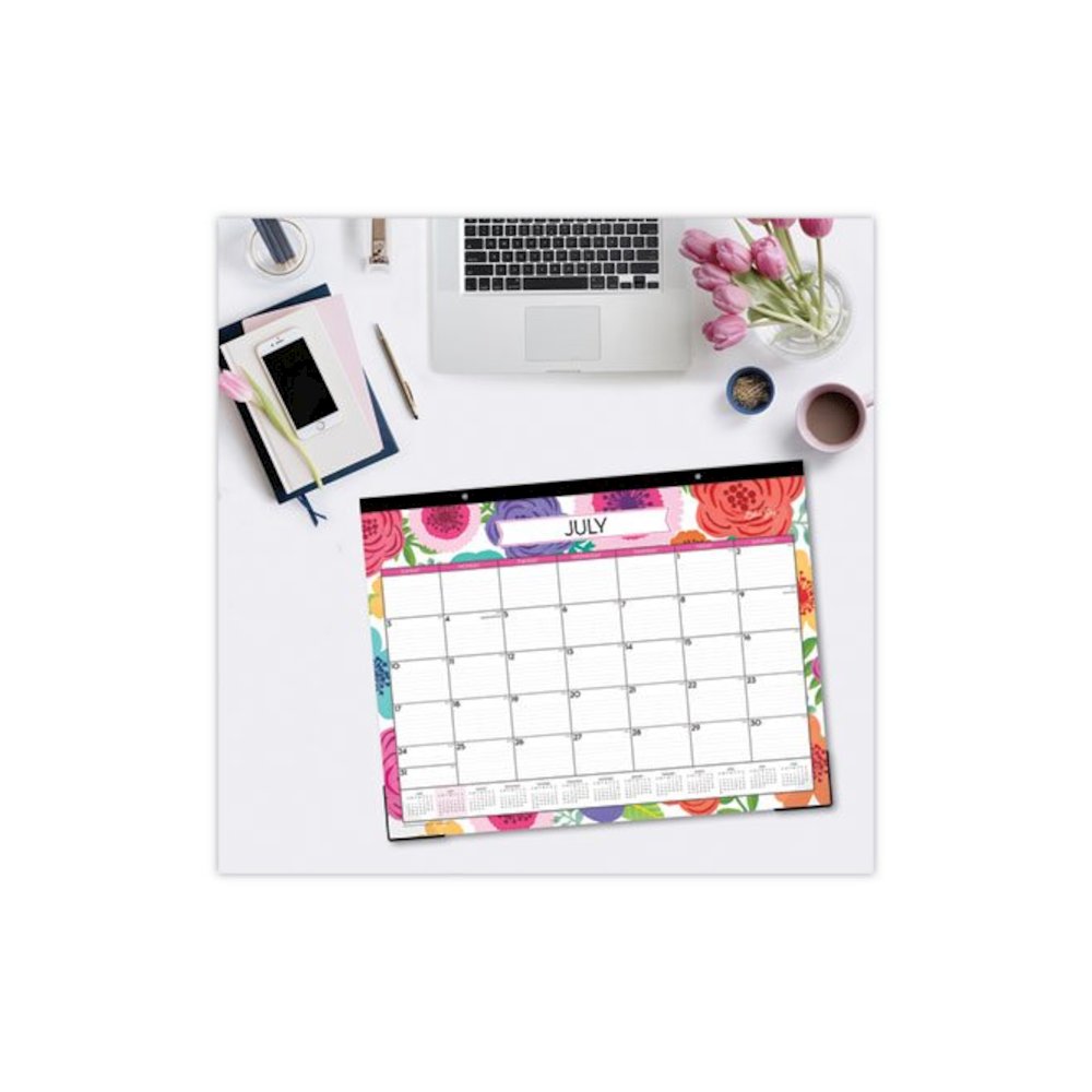 Mahalo Academic Desk Pad, Floral Artwork, 22 x 17, Black Binding, Clear Corners, 12-Month (July to June): 2025 to 2026. Picture 4