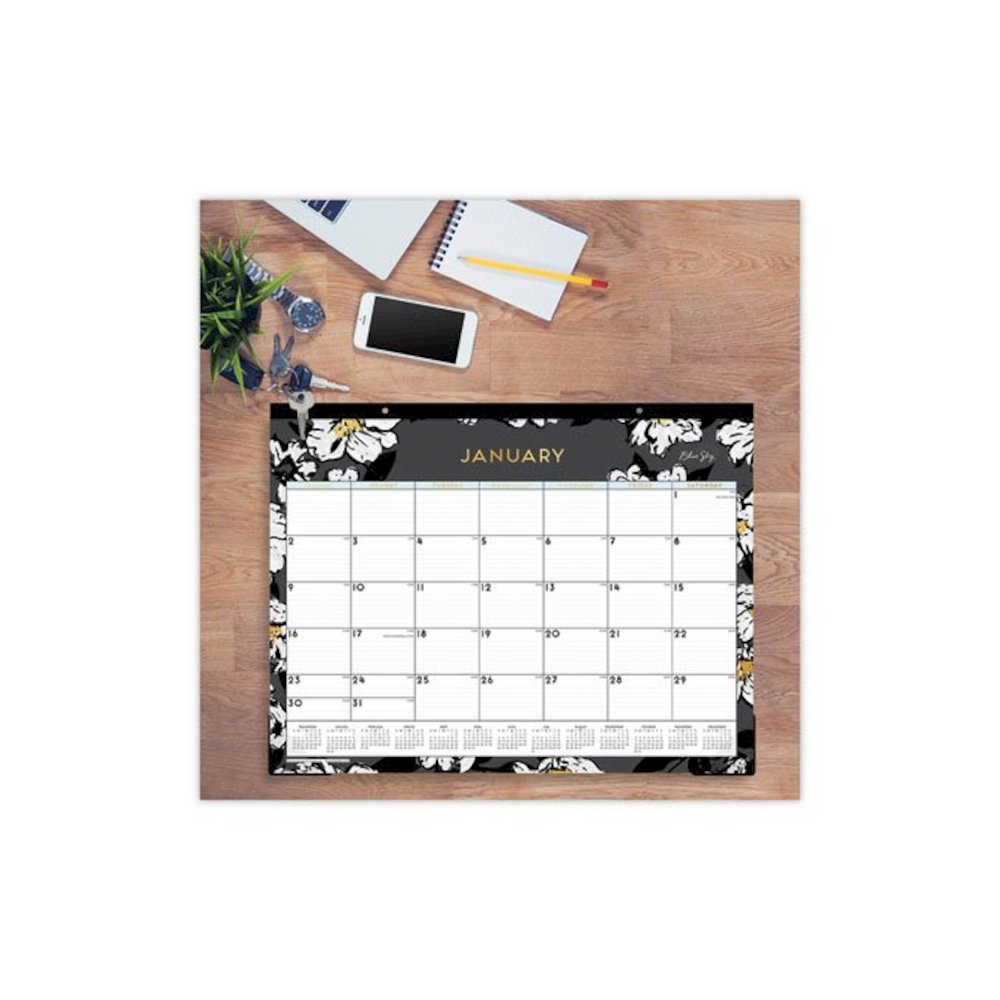 Baccara Dark Desk Pad, Floral Artwork, 22 x 17, White/Black/Gold Sheets, Black Binding, 12-Month (Jan to Dec): 2026. Picture 3