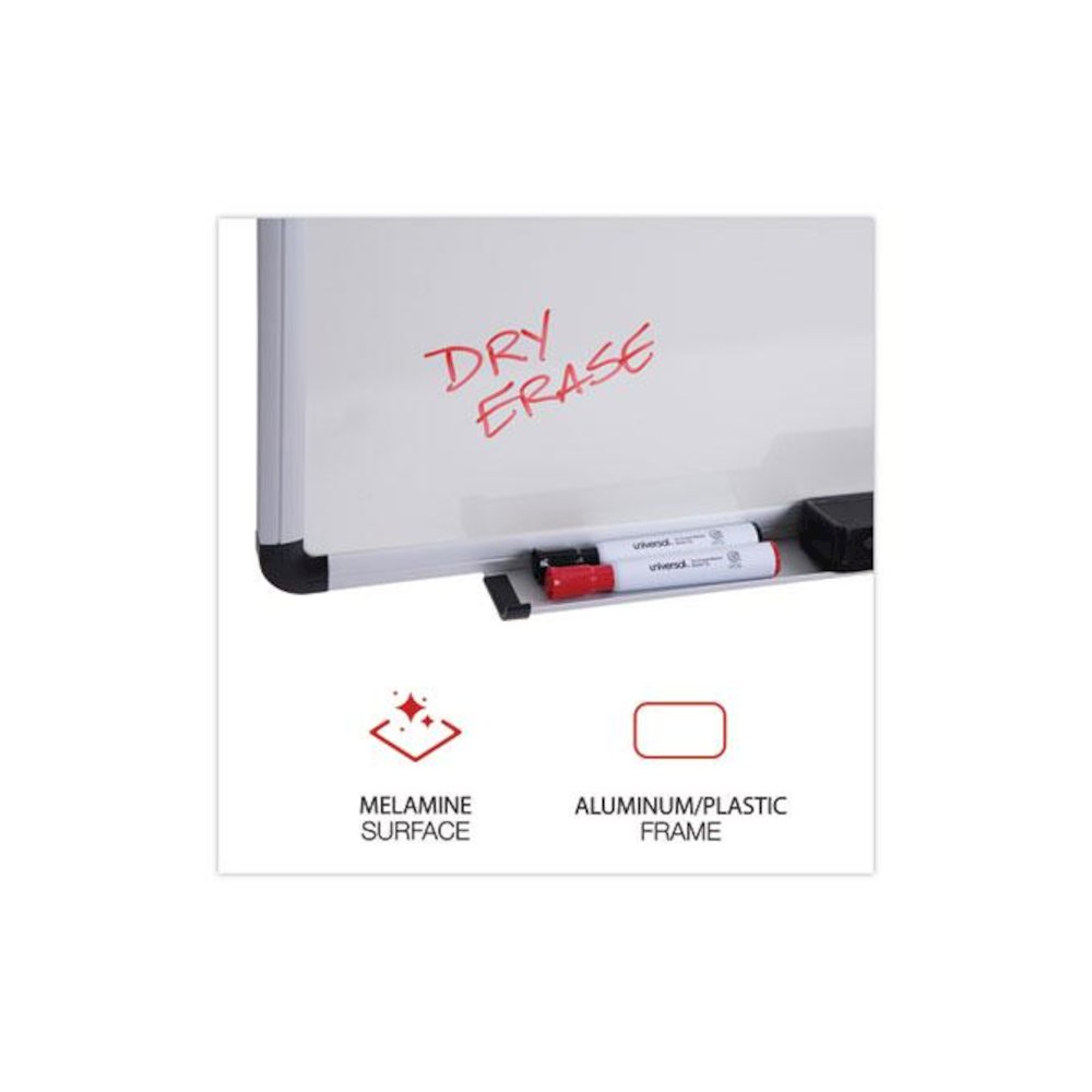 Modern Melamine Dry Erase Board with Aluminum Frame, 48" x 36", White Surface, Satin Aluminum Frame. Picture 2