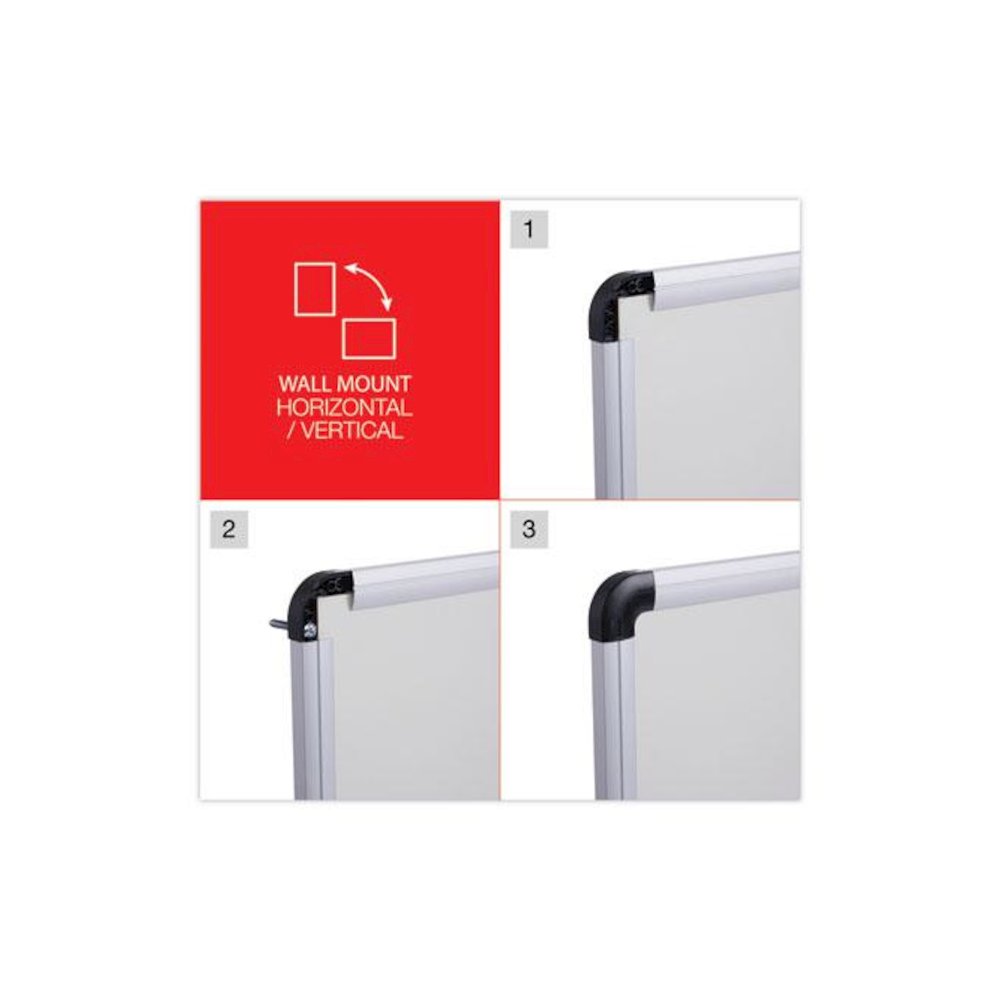 Modern Melamine Dry Erase Board with Aluminum Frame, 48" x 36", White Surface, Satin Aluminum Frame. Picture 5