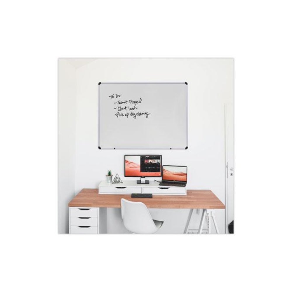 Modern Melamine Dry Erase Board with Aluminum Frame, 48" x 36", White Surface, Satin Aluminum Frame. Picture 6