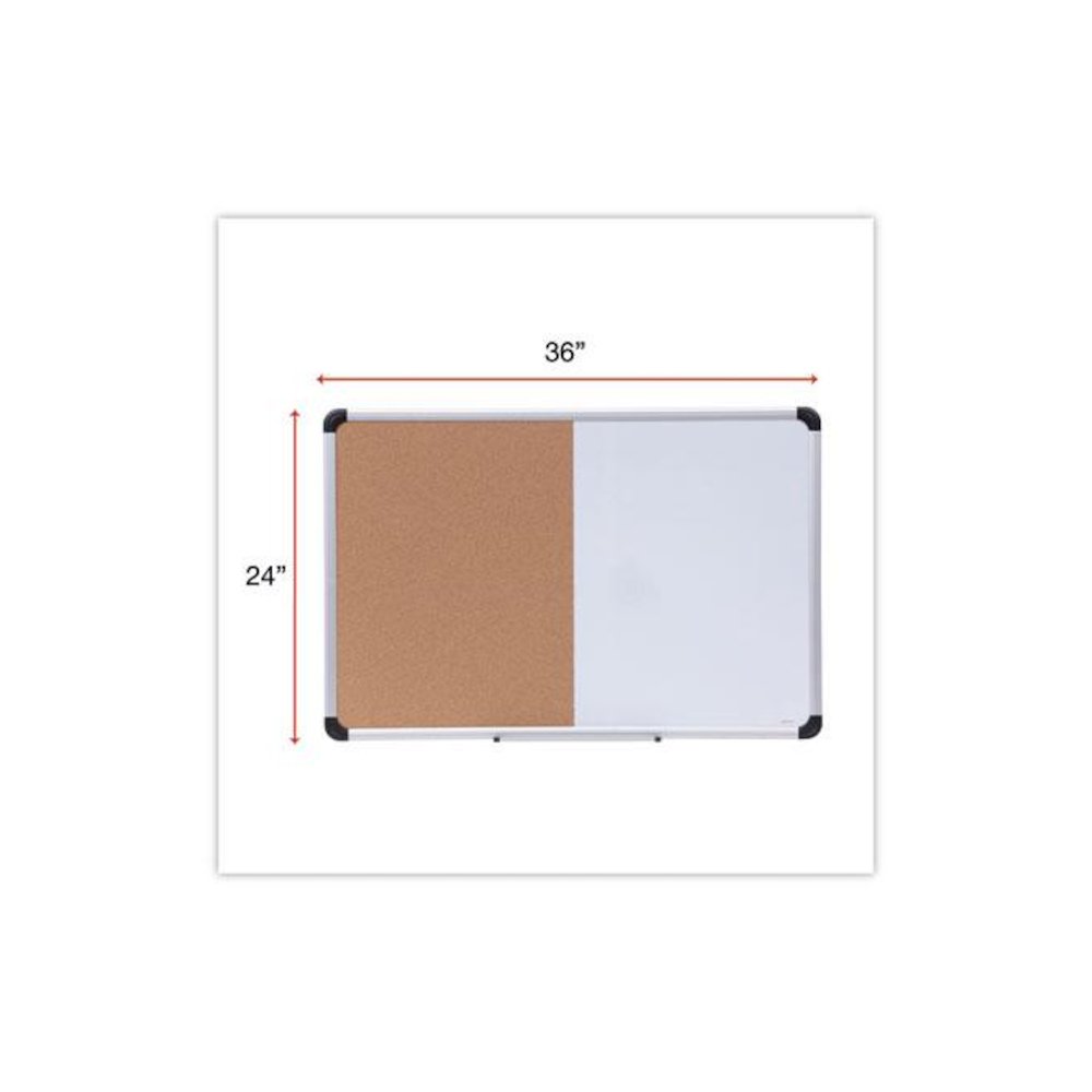 Combination Dry Erase/Bulletin Board, 36" x 24", Tan/White Surface, Black/Satin Aluminum Frame. Picture 3