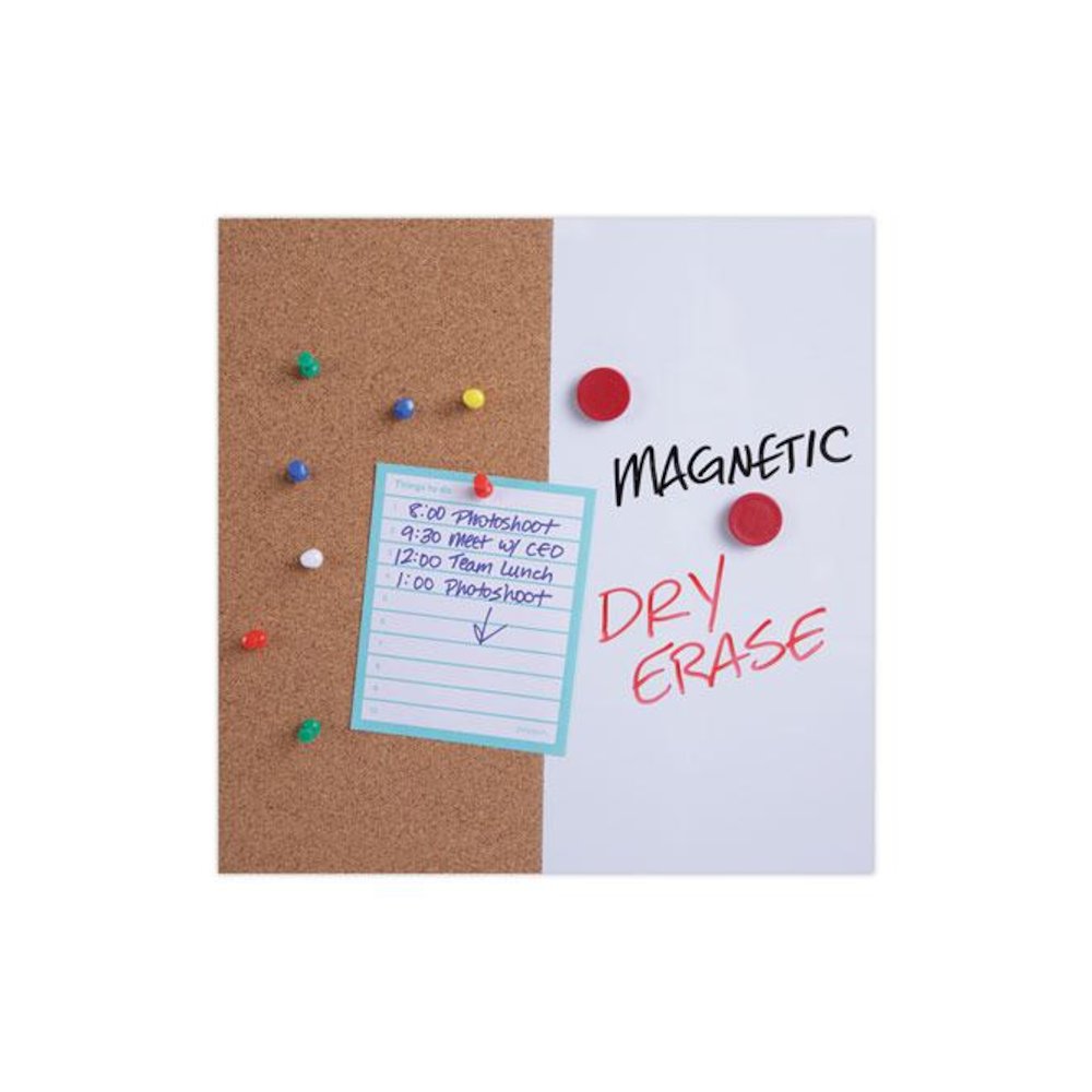 Combination Dry Erase/Bulletin Board, 36" x 24", Tan/White Surface, Black/Satin Aluminum Frame. Picture 5