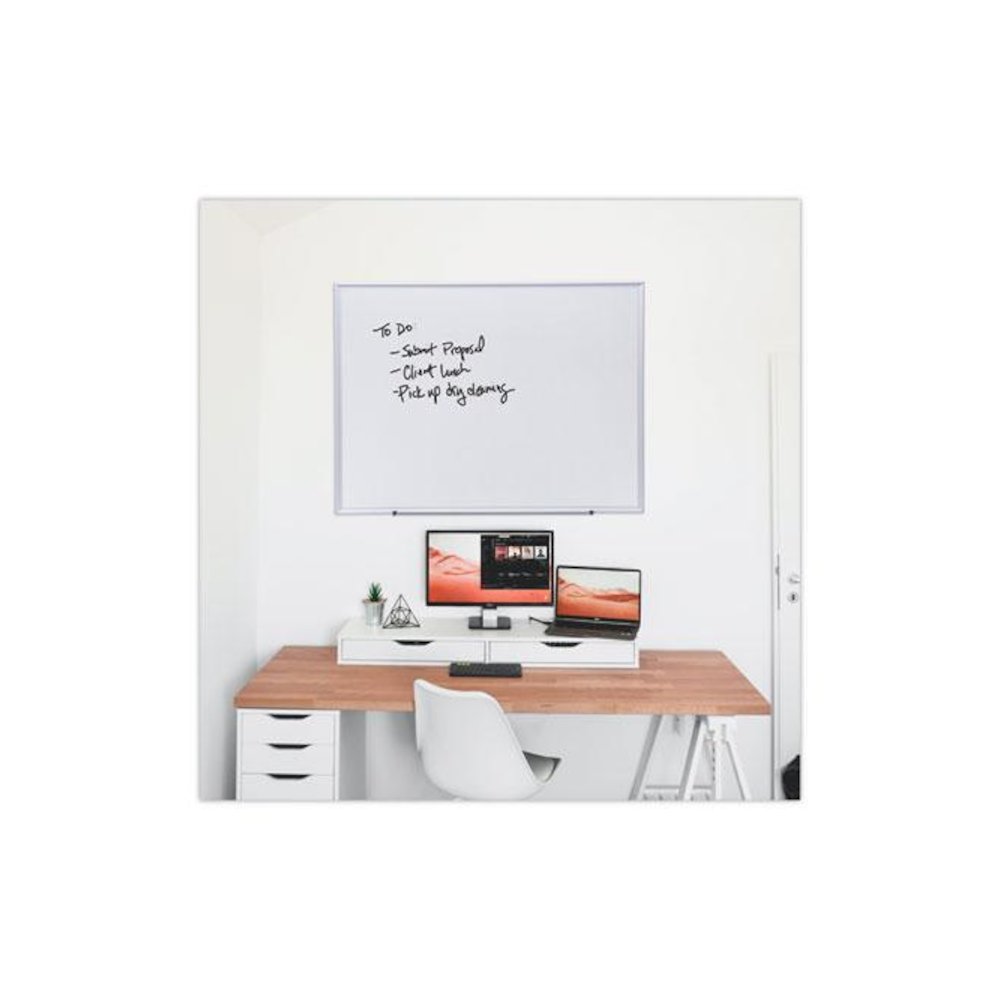 Deluxe Melamine Dry Erase Board, 48" x 36", White Surface, Satin Aluminum Frame. Picture 6