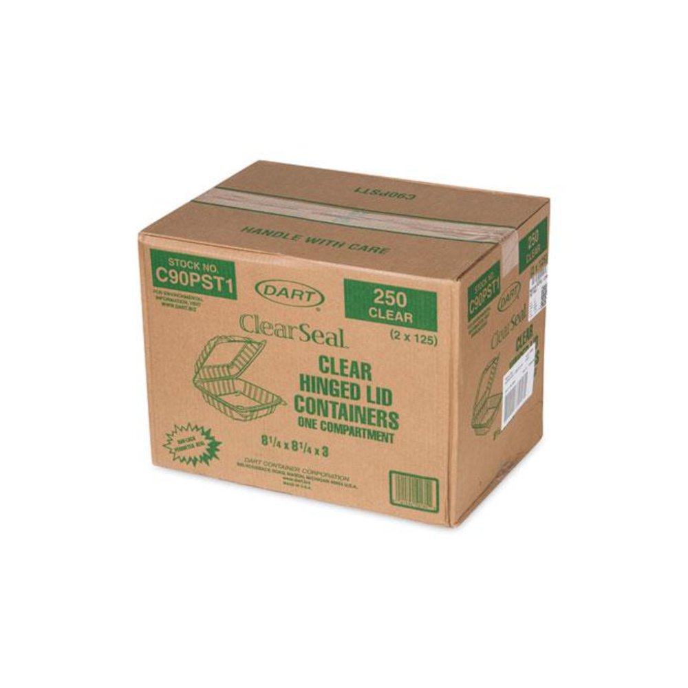 ClearSeal Hinged-Lid Plastic Containers, 8.3 x 8.3 x 3, Clear, Plastic, 250/Carton. Picture 4