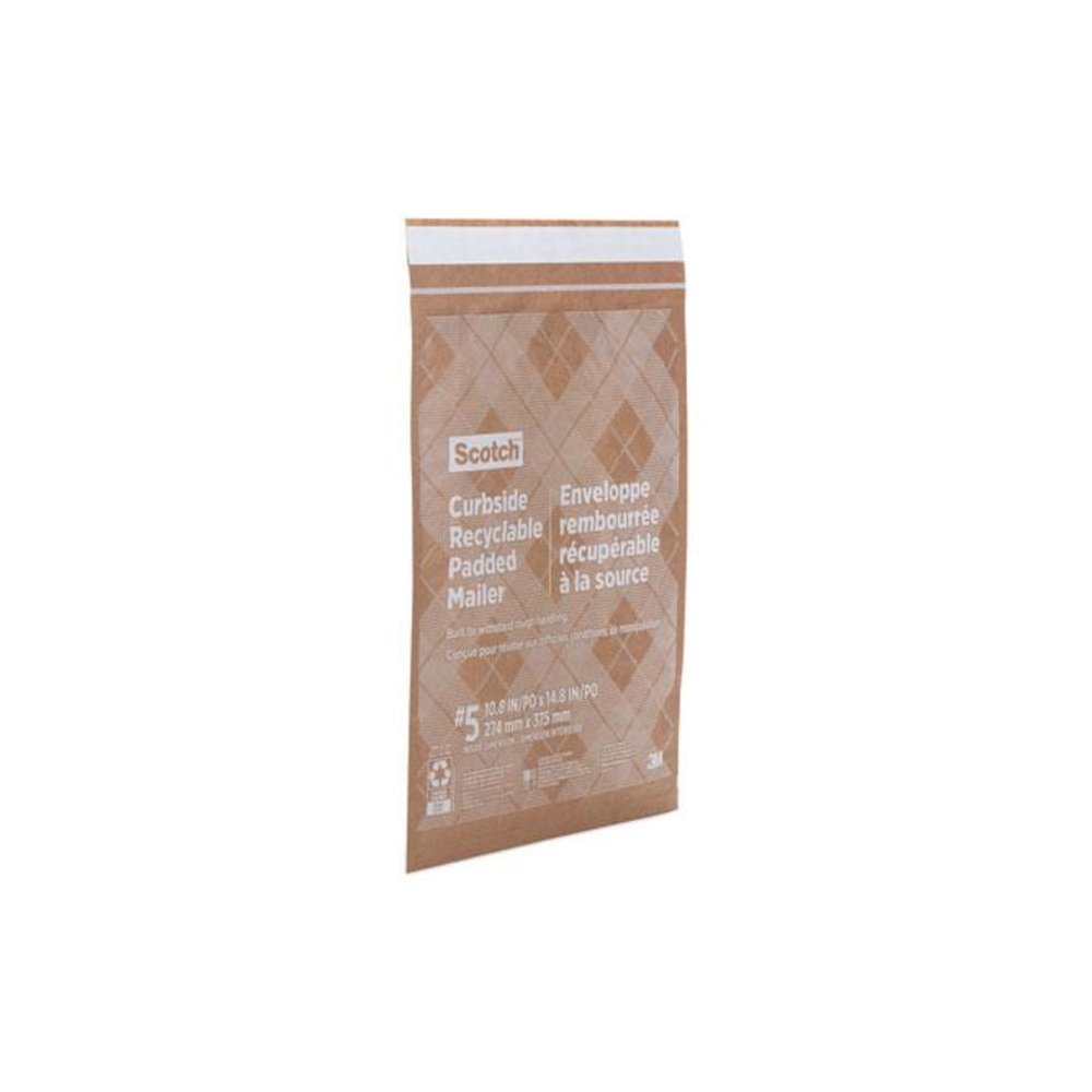 Curbside Recyclable Padded Mailer, #5, Bubble Cushion, Self-Adhesive Closure, 12 x 17.25, Natural Kraft, 100/Carton. Picture 3