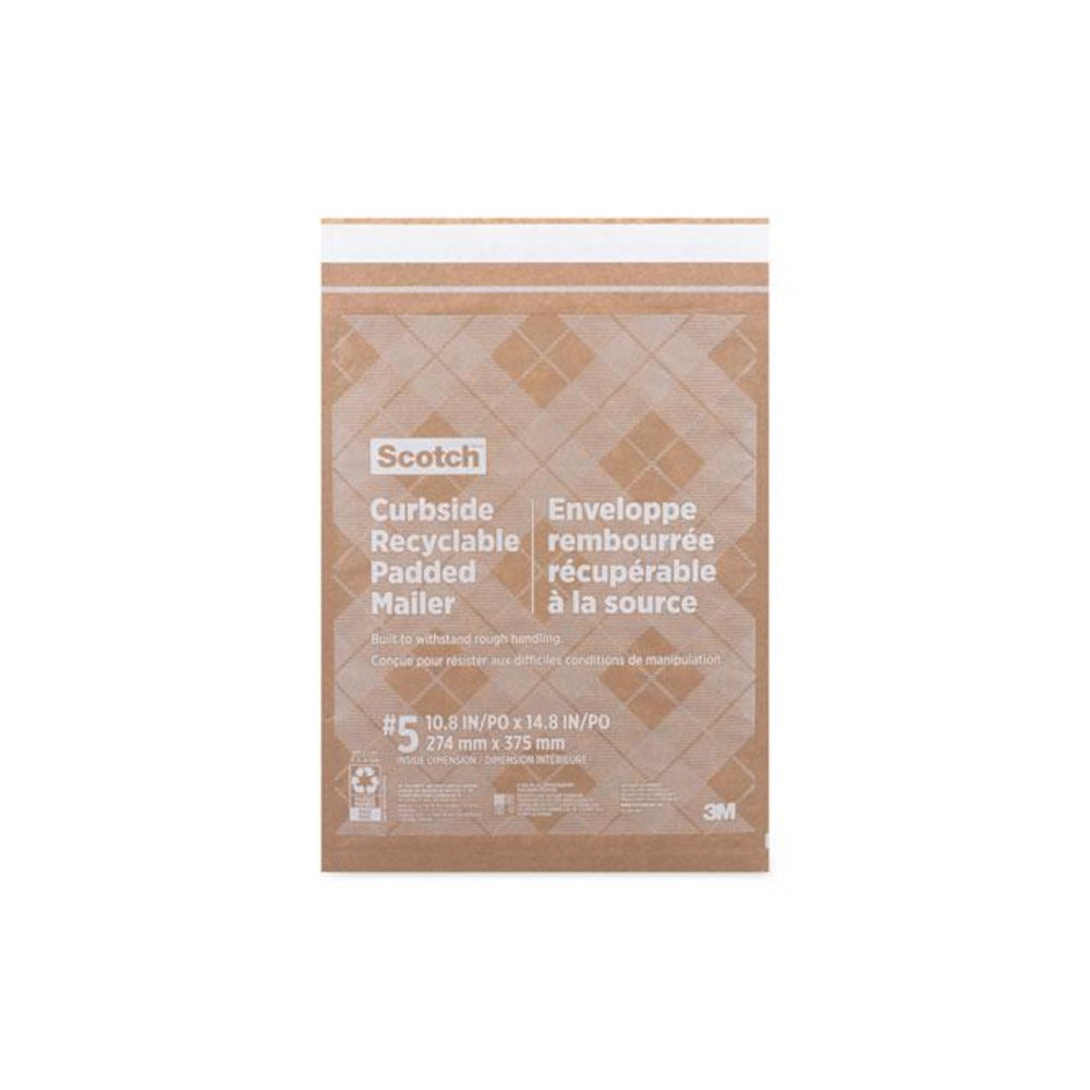 Curbside Recyclable Padded Mailer, #5, Bubble Cushion, Self-Adhesive Closure, 12 x 17.25, Natural Kraft, 100/Carton. Picture 1