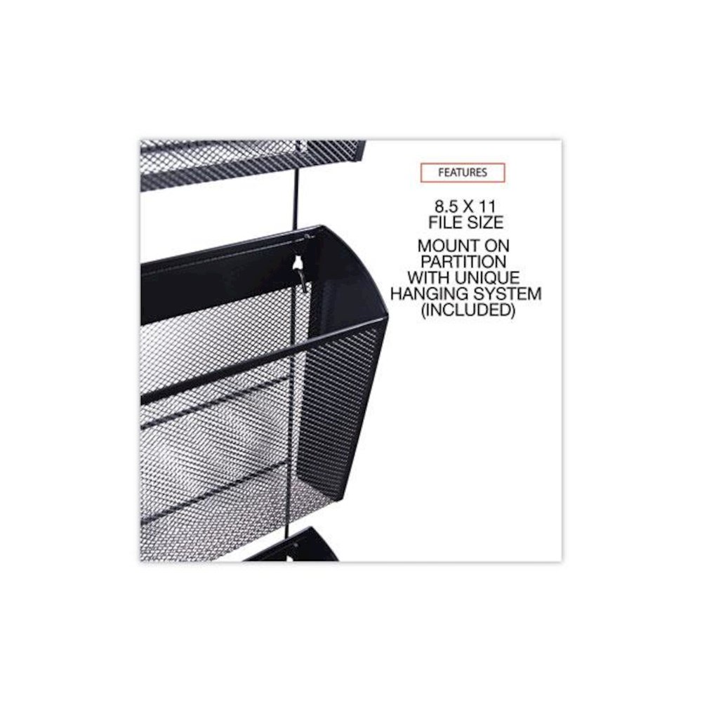 Mesh Three-Pack Wall Files, 3 Sections, Letter Size, 14.13" x 3.38" x 8.5", Black. Picture 5