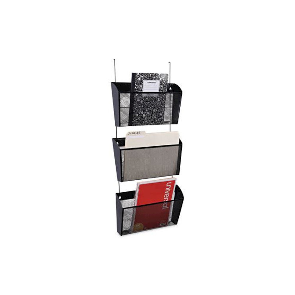 Mesh Three-Pack Wall Files, 3 Sections, Letter Size, 14.13" x 3.38" x 8.5", Black. Picture 3