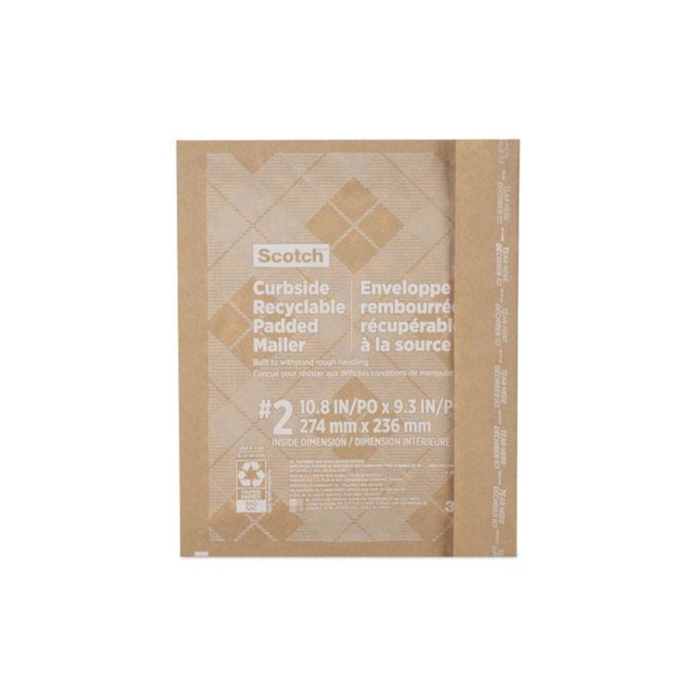 Curbside Recyclable Padded Mailer, #2, Bubble Cushion, Self-Adhesive Closure, 11.25 x 12, Natural Kraft, 100/Carton. Picture 2