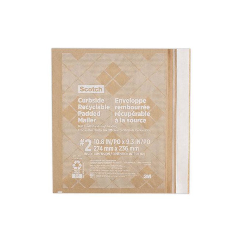 Curbside Recyclable Padded Mailer, #2, Bubble Cushion, Self-Adhesive Closure, 11.25 x 12, Natural Kraft, 100/Carton. Picture 1