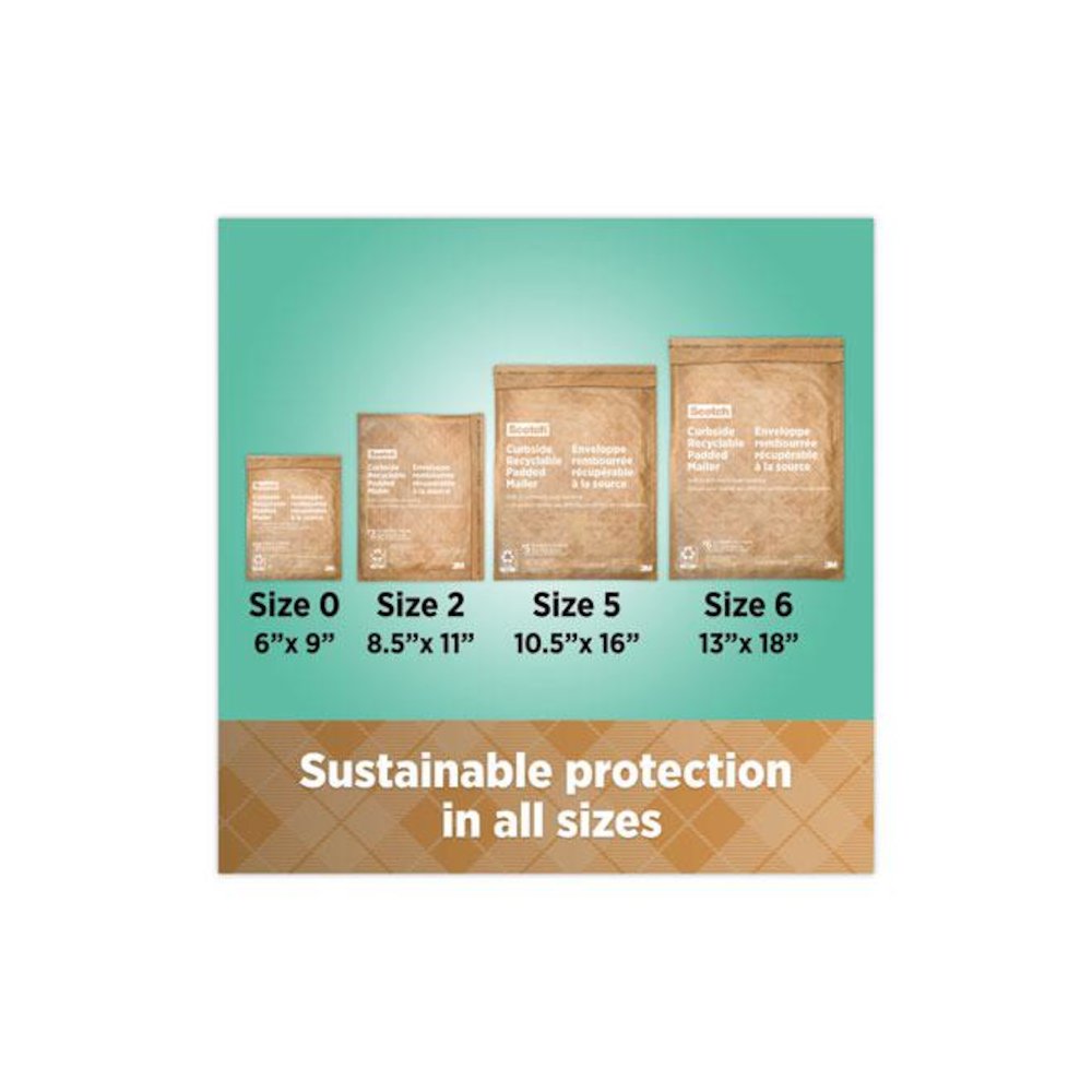 Curbside Recyclable Padded Mailer, #2, Bubble Cushion, Self-Adhesive Closure, 11.25 x 12, Natural Kraft, 100/Carton. Picture 5