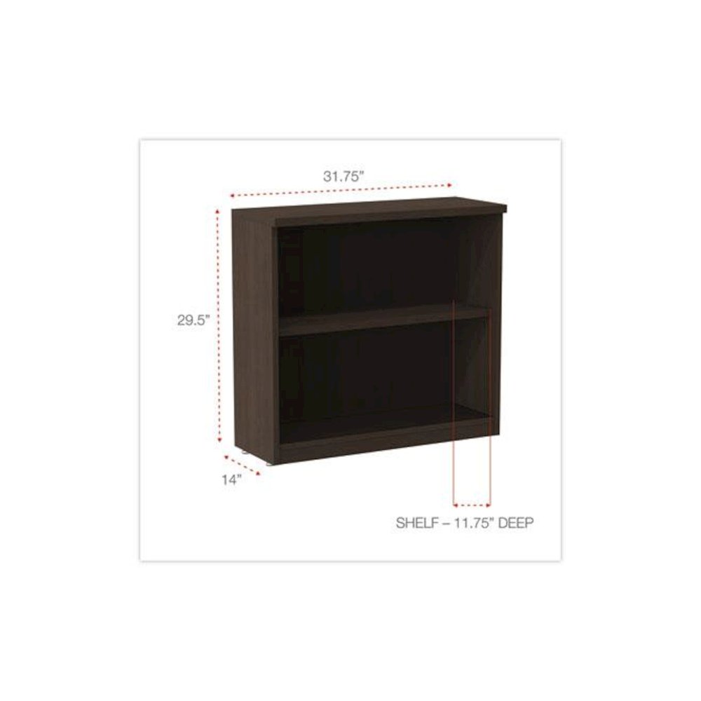 Alera Valencia Series Bookcase, Two-Shelf, 31.75w x 14d x 29.5h, Espresso. Picture 2
