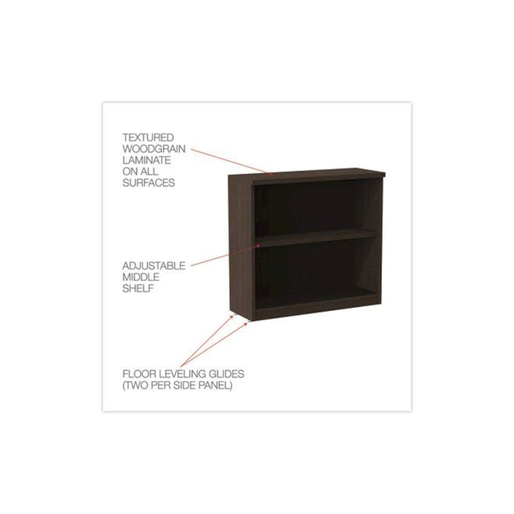 Alera Valencia Series Bookcase, Two-Shelf, 31.75w x 14d x 29.5h, Espresso. Picture 3