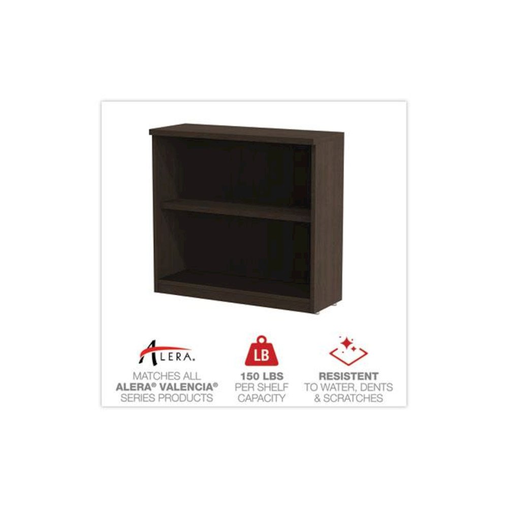 Alera Valencia Series Bookcase, Two-Shelf, 31.75w x 14d x 29.5h, Espresso. Picture 4