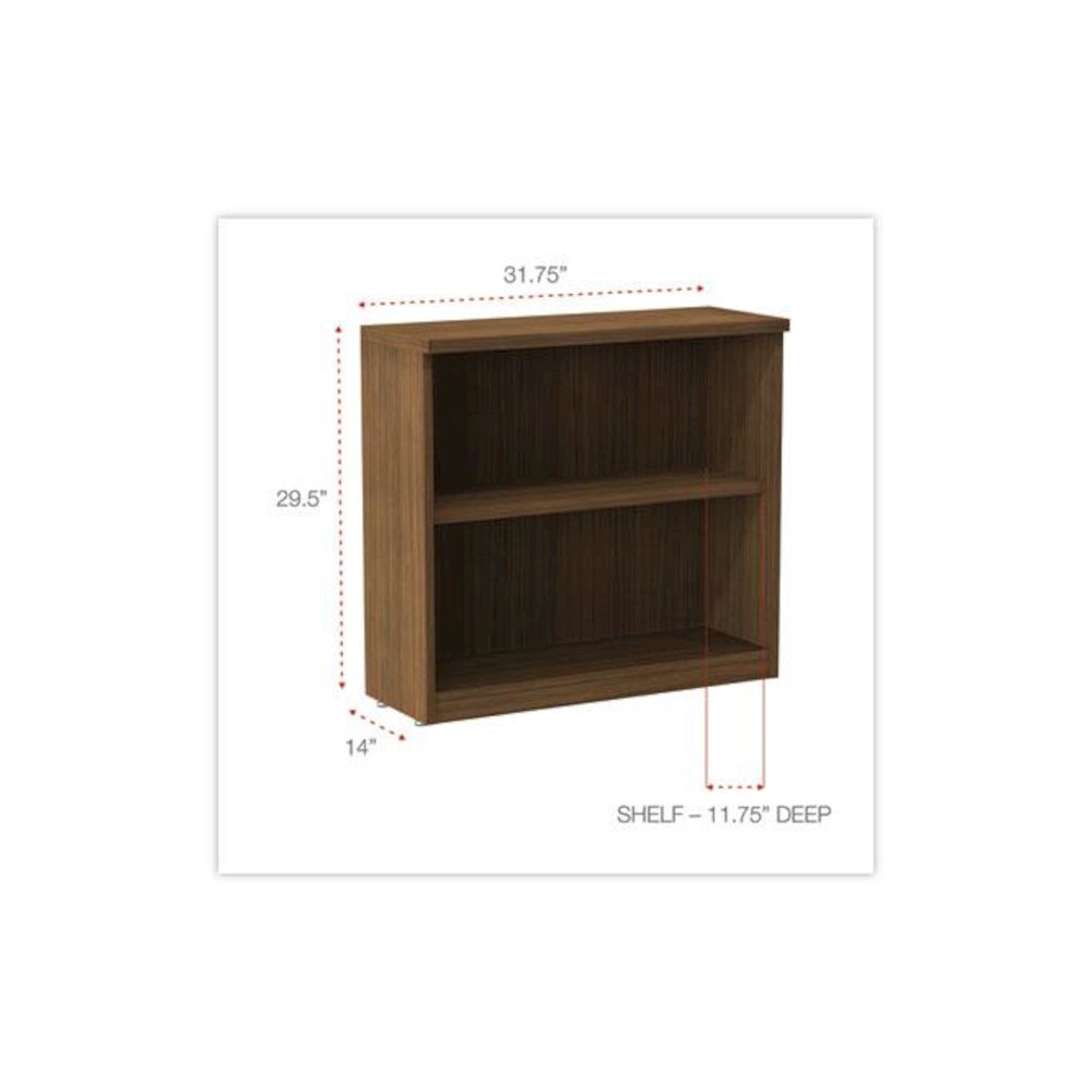 Alera Valencia Series Bookcase,Two-Shelf, 31.75w x 14d x 29.5h, Modern Walnut. Picture 2