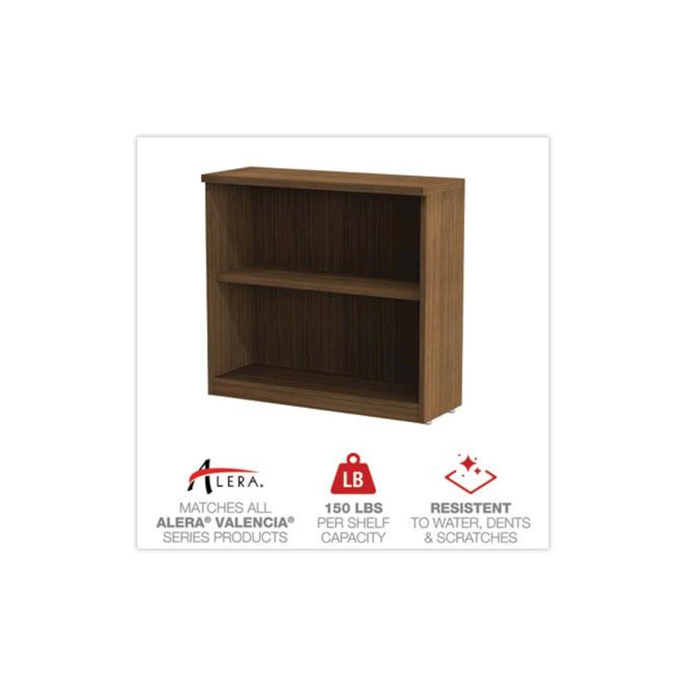 Alera Valencia Series Bookcase,Two-Shelf, 31.75w x 14d x 29.5h, Modern Walnut. Picture 4
