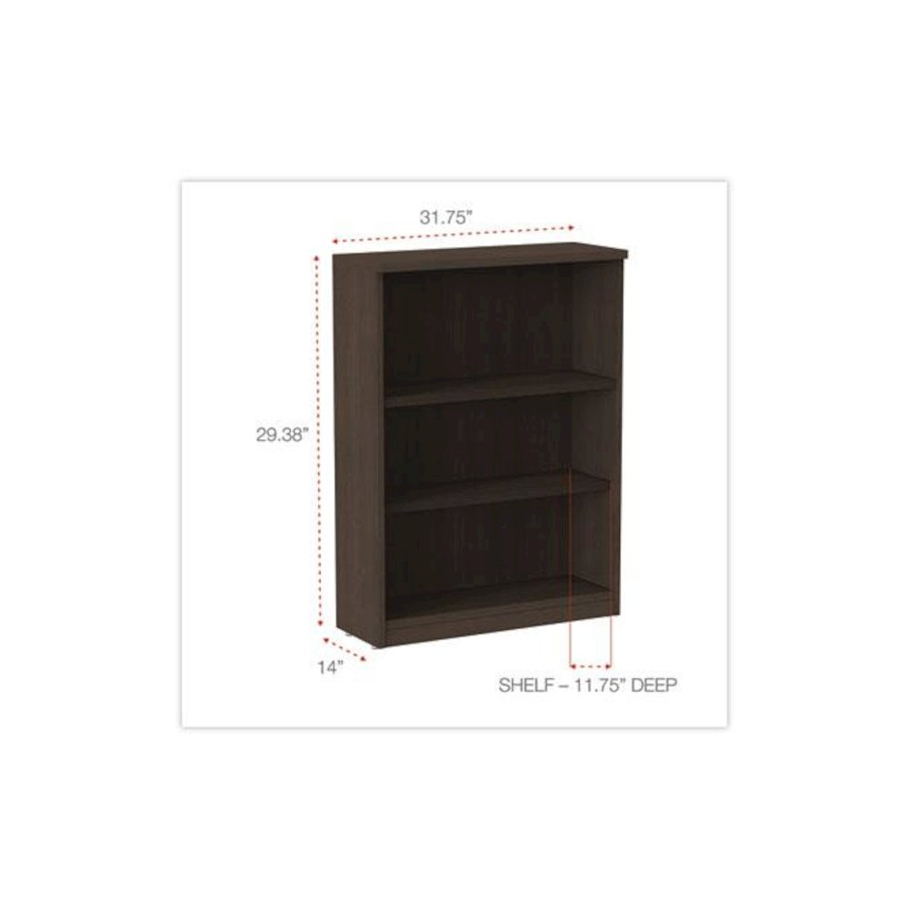 Alera Valencia Series Bookcase, Three-Shelf, 31.75w x 14d x 39.38h, Espresso. Picture 2